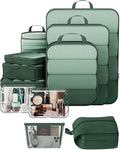 Veken 11 Set Compression Packing Cubes for Travel EssentialsCompressible Expandable Large Luggage Suitcase Organizer Bags for ClothingDurable Space Saver Storage Bags with Toiletry Bags(Dark Green)