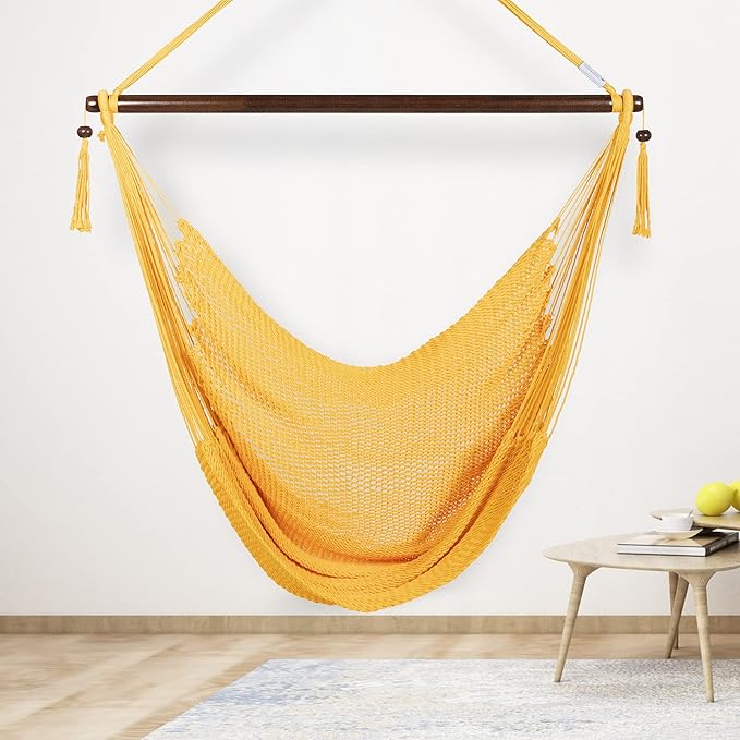 Large Caribbean Hammock Chair - 48 Inch - Polyester - Hanging Chair - Yellow