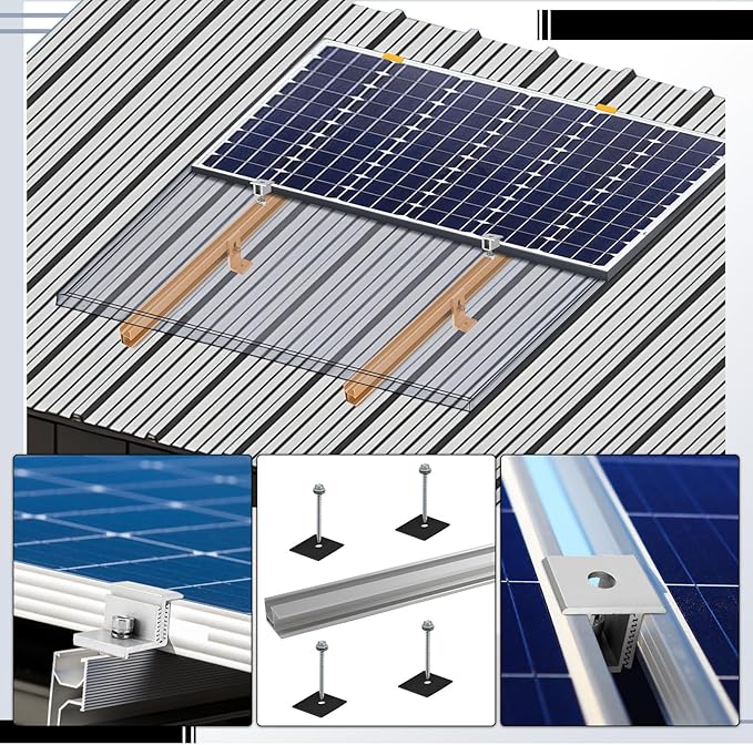 Tandefio Solar Panel Mounting Kit to Mount for 1 or 2 Solar Panels Within 76 cm Aluminum Solar Panel Roof Mounts Bracket Kit for Wood Tin Roof