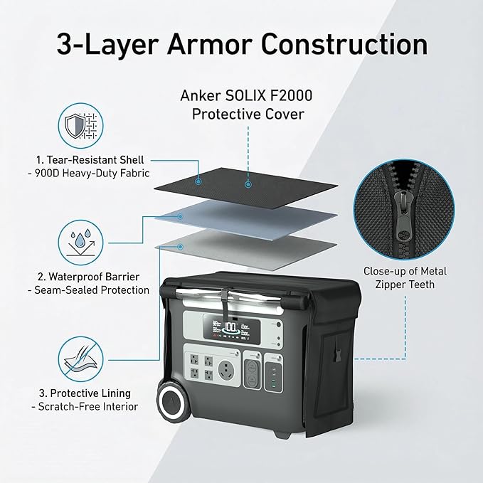 Anker SOLIX Protective Cover for F2000/F2600 Power Supplies - Waterproof Dustproof Portable Battery Cover with Easy-Access Precision Window
