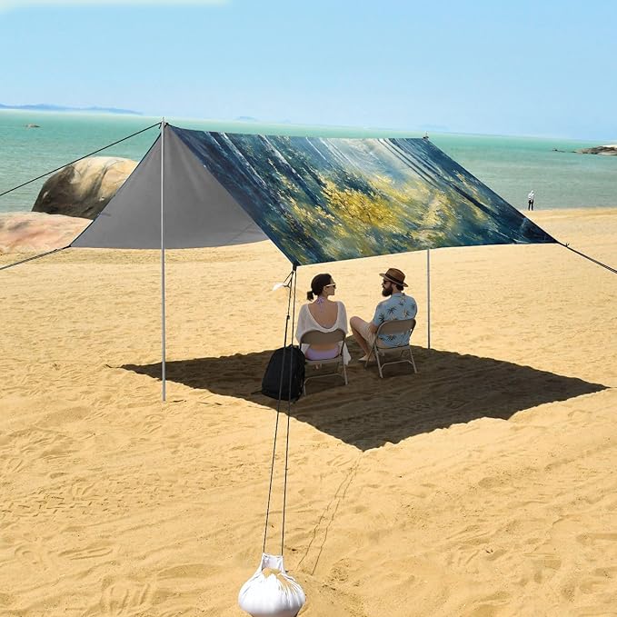 Sunlight Forest Pattern Beach Tent Sun Shelter Set UPF50+ UV Protection 10.5 x 9.19 FT Camping Shade Canopy with Sandbags Sand Anchors Carrying Bag and Others