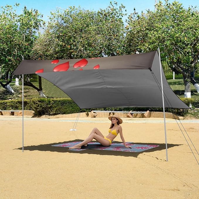 Smile Cat Red Hearts Beach Tent Sun Shelter Set UPF50+ UV Protection 10.5 x 9.19 FT Camping Shade Canopy with Sandbags Sand Anchors Carrying Bag and Others