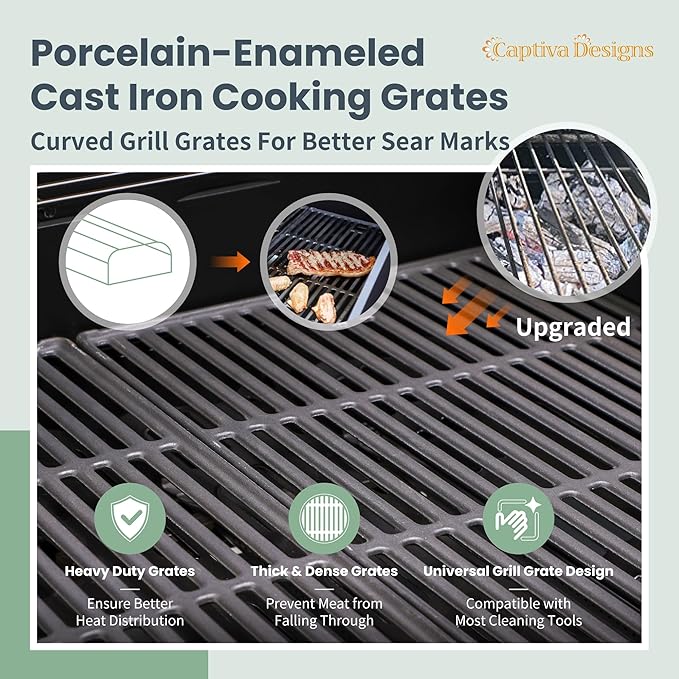 Captiva Designs 4-Burner Propane Gas BBQ Grill with Side Burner &amp Porcelain-Enameled Cast Iron Grates 42000 BTU Output Stainless Steel Grill for Outdoor Cooking Kitchen and Patio Backyard Barbec
