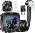 Upgraded Portable Shower 8000mAh Rechargeable Camping Shower Pump with Intelligent Display 5 Pressure Modes IPX8 Waterproof Lightweight Pocket Outdoor Shower Pump Kit for Hiking Travel Car Pet