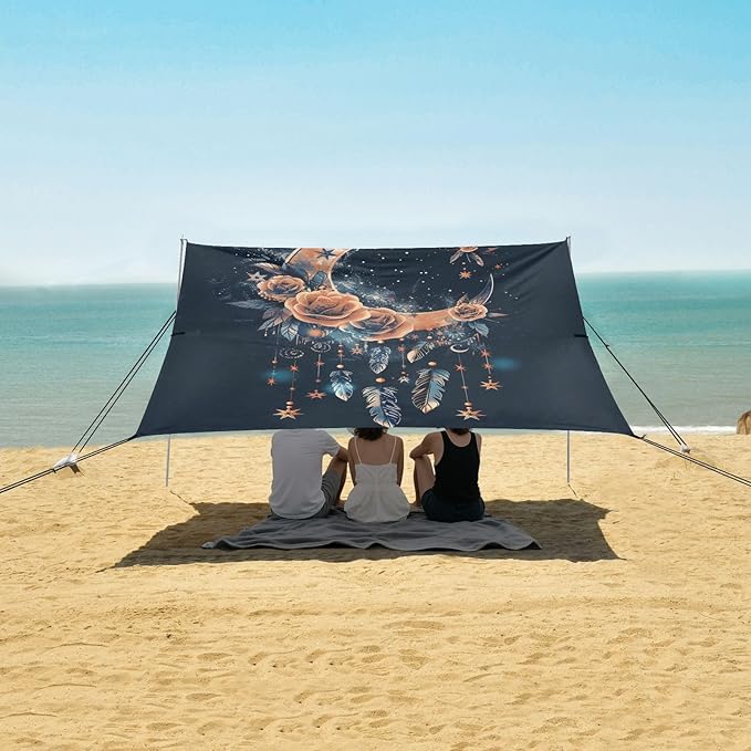 ALAZA Moon Dreamcatcher Stars Flowers Arrows Feathers Beach Tent Sun Shelter Portable Canopy Sunshade for Outdoor Camping Picnics Backyard Fun 10x9 ft