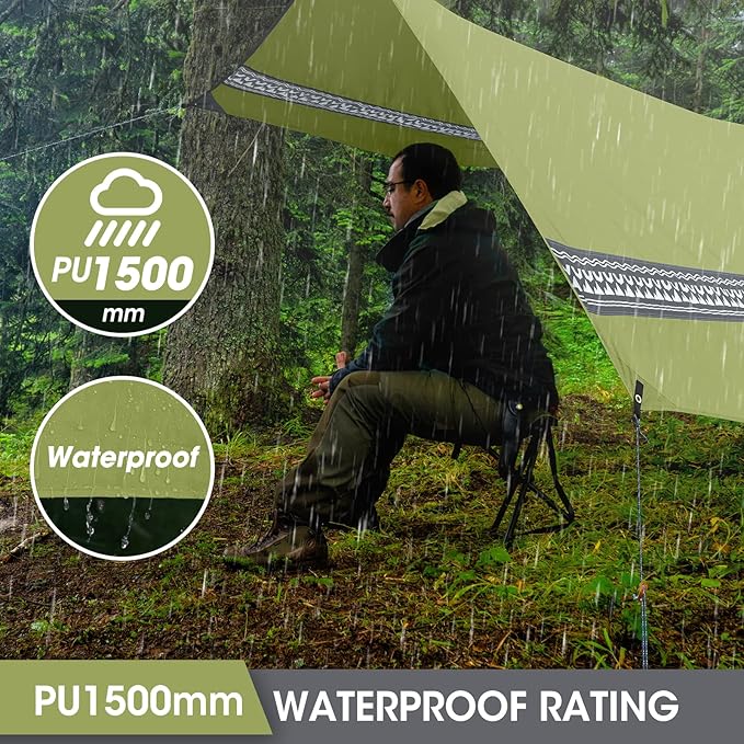 VILLEY Hammock Tent Rain Fly Octagonal Waterproof Camping Tarp Sun Shelter for Camping Backpacking Hiking Accessory Includes Stakes Ropes and Carry Bag (Green)