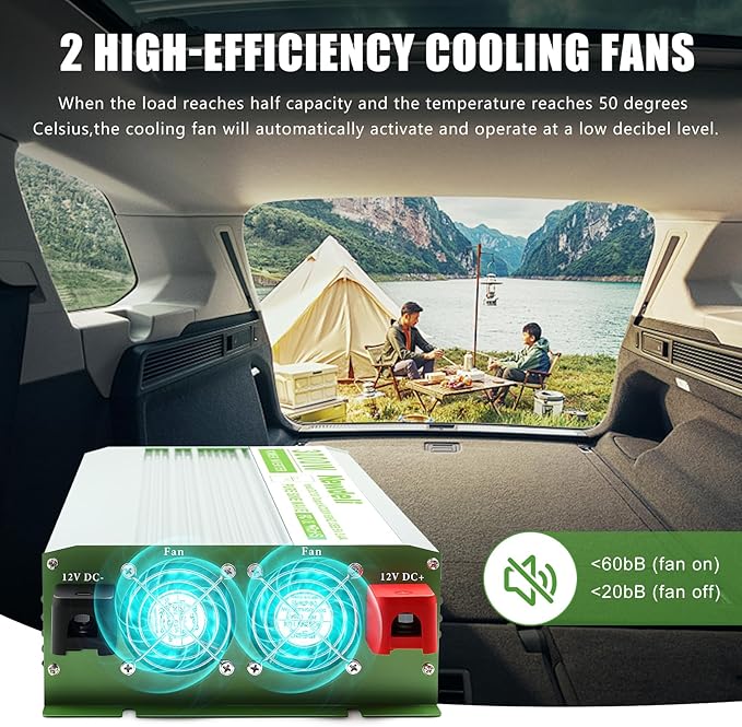 Newdeli 3000 Watt Pure Sine Wave Power Inverter 12V DC to 110V 120V AC Car Power Inverter for Vehicles Car Truck RV Solar Home- Car Inverter with 2 AC Socket 3.4A USB Remote Controller LCD Display