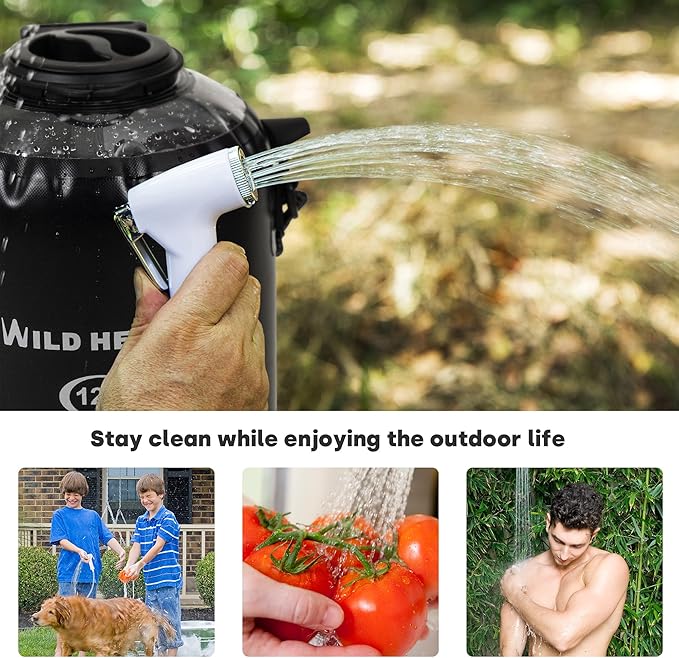 WILD HEART Camping Shower 22L/ 12L Portable Shower for Camping with Pressure Foot Pump and Hose - Solar Shower Bag Backpack for Camping Road Trip &amp Outdoor Use