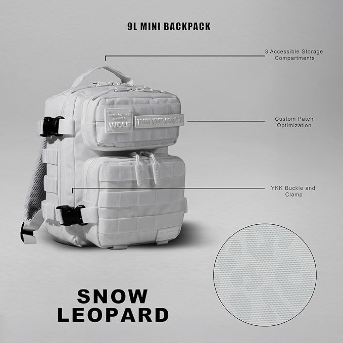 WOLFpak 9L Mini Tactical Backpack (Snow Leopard) | Compact Small Everyday Carry Bag for Gym School Travel | Durable Water-Resistant Daypack with Molle System and Patch Panel