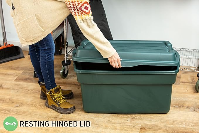 Rubbermaid ECOSense High-Top Storage Totes 28 Gal Pack of 3 Durable Reusable Large Plastic Storage Bins with Resting Hinged Lid Made from Recycled Materials