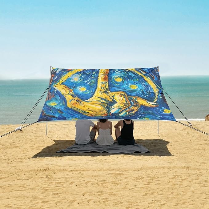 ALAZA Peace Sign Gesture Starry Sky Beach Tent Sun Shelter UPF50+ Protection Beach Shade Canopy w/ 4 Sandbags for Outdoor Camping Fishing Backyard Fun Picnic 10x9 ft