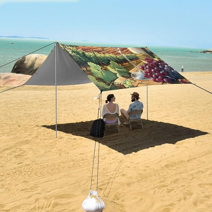 ALAZA Red Wine Vineyard Beach Tent Sun Shelter Portable Canopy Sunshade for Outdoor Camping Picnics Backyard Fun 10x9 ft