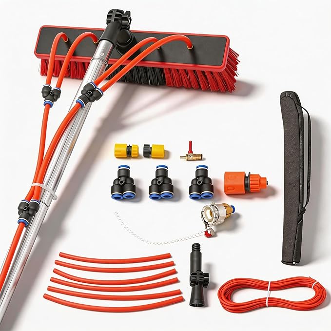 32.8 Feet Reach Solar Panel Cleaning Brush &amp Pole Water Fed Pole KitSuitable for high Windows Cleaning Solar photovoltaic Panel Cleaning and Cleaning Cars Trucks Vans caravans Windows