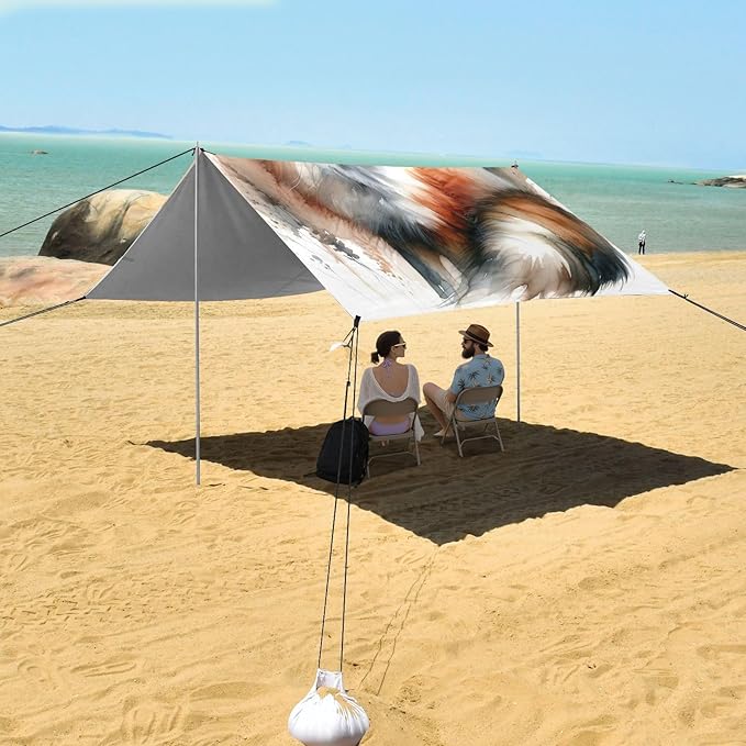 ALAZA Fox Watercolor Animal Beach Tent Sun Shelter UPF50+ Protection Beach Shade Canopy w/ 4 Sandbags for Outdoor Camping Fishing Backyard Fun Picnic 10x9 ft