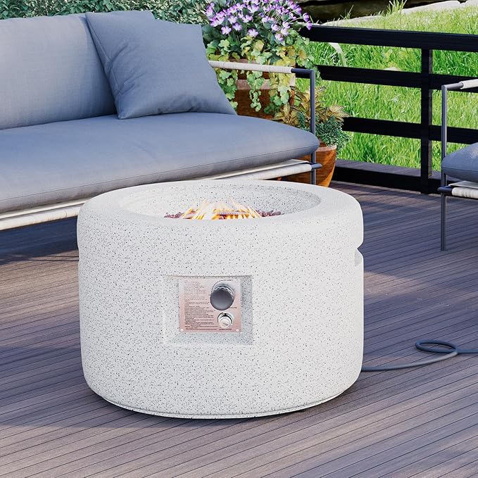HOMPUS Round Fire Pit Table Outdoor Propane Fire Pit Table w Free Lava Rocks &amp Rain Cover Terrazzo Colorful Fire Pit for Patio Outside