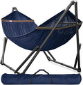Tranquillo Universal Double Hammock with Stand Included for 2 Persons/Foldable Hammock Stand 600 lbs Capacity Portable Case - Inhouse Outdoor Camping Aegean