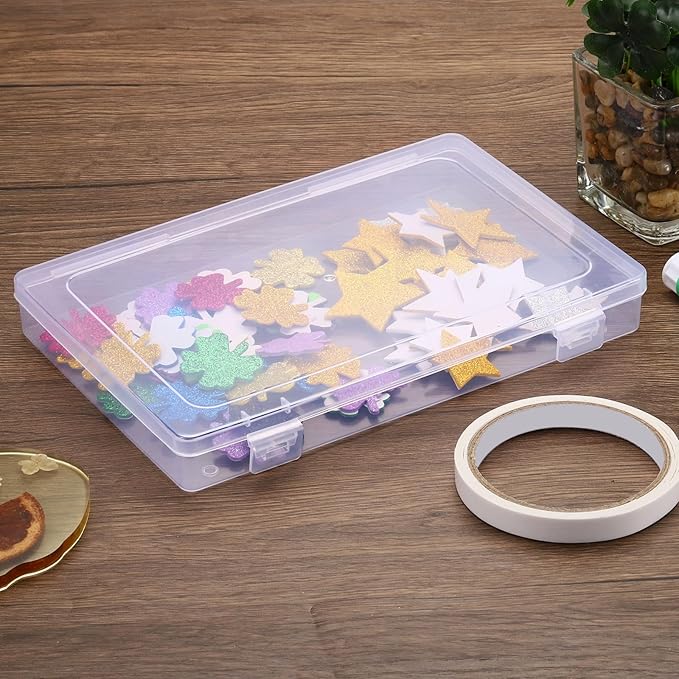 PATIKIL 9x6x1.2inch Clear Storage Box with Hinged Lid 6Pack Plastic Stackable Rectangle Organizer Container for Beads Jewelry Small Items Art Craft Projects