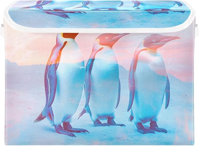 Storage Cube with Lid Surreal Penguin Print 16.5×12.6×11.8 IN Collapsible Large Capacity Foldable Storage Basket Bin Organizer