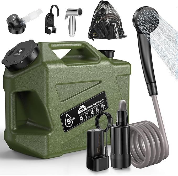 Portable Camping Shower with Water Jug Electric Rechargeable Camping Shower 5-Gallon Food Grade Water Containers Outdoor Camp Pump for Hiking Beach Travel Pet Bath