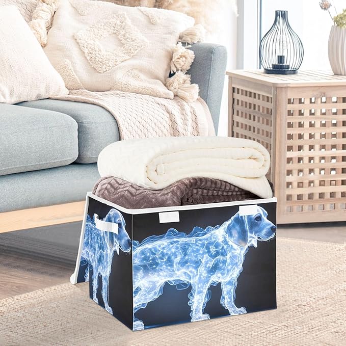 AIXIWAWA Lidded Storage Cube (Shining Dog) Fabric Foldable Closet Bins with Flip Lid and Handles Organizer Basket Container 16.5 x 12.6 x 11.8 IN