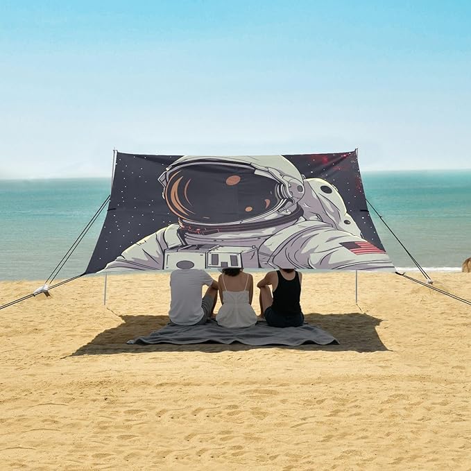ALAZA Astronaut Portrait Starry Sky Beach Tent Sun Shelter UPF50+ Protection Beach Shade Canopy w/ 4 Sandbags for Outdoor Camping Fishing Backyard Fun Picnic 10x9 ft