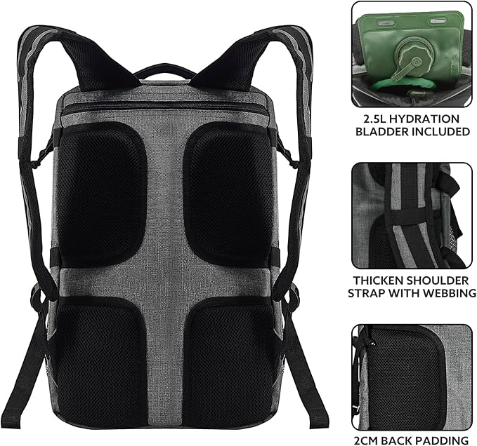 519 Fitness [Tactical All-Around] Modular Meal Prep Backpack - Stealth Grey - Fits 17 Laptop - Removable Meal Part Hydration Bladder 3 Containers 2 Ice Packs &amp US Flag Patch