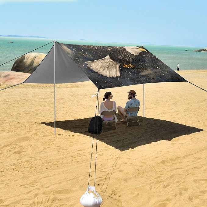 ALAZA Eagles Fly Starry Sky Beach Tent Sun Shelter Portable Canopy Sunshade for Outdoor Camping Picnics Backyard Fun 10x9 ft