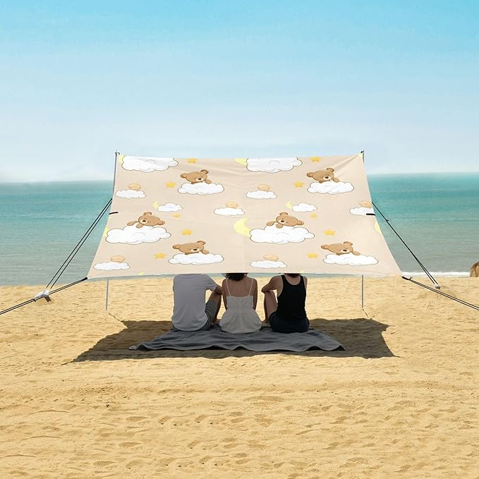 Bear Beach Canopy Sun Shelter with Sandbags &amp Sand Shovel &amp Windproof Ropes - Portable 110x126 Beach Shade Beach Tent for Camping Picnics