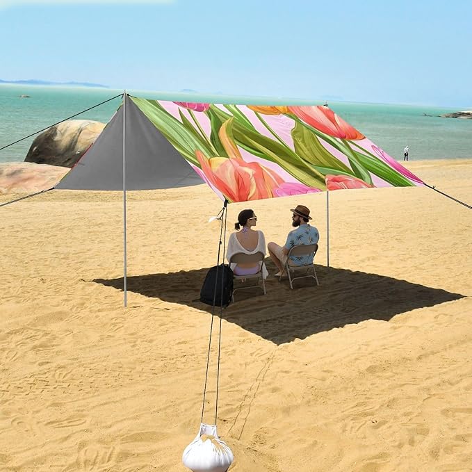 ALAZA Tulips Spring Blooming Beach Tent Sun Shelter Portable Canopy Sunshade for Outdoor Camping Picnics Backyard Fun 10x9 ft