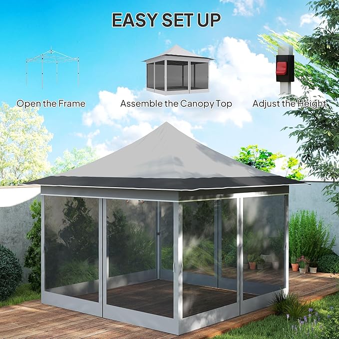 12x12 Premium Quality Canopy Pop Up Tent Featuring Breathable Mesh UPF50+ UV Protection Collapsible Carry Bag Light Gray
