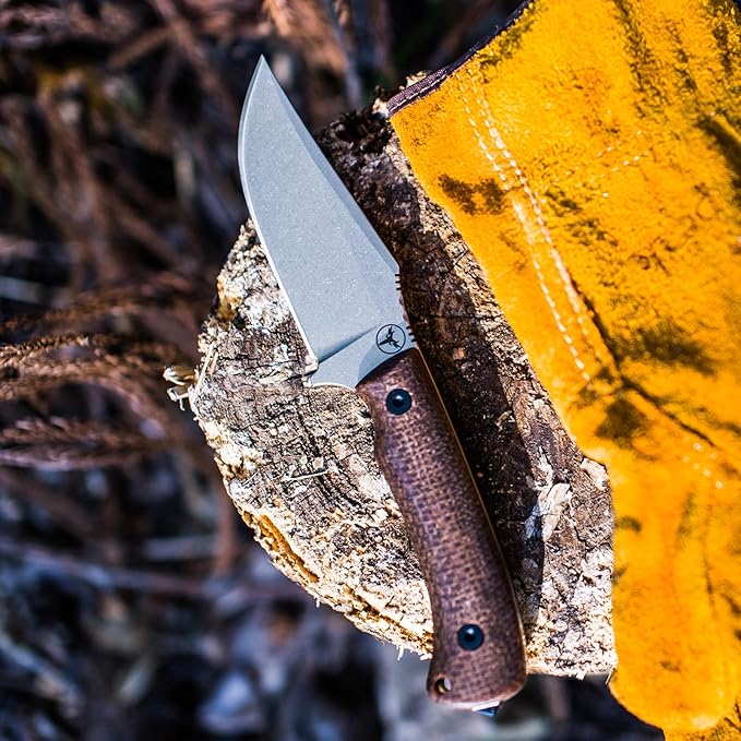 Spark Fixed Blade Knife with Sheath Micarita Handle Full Tang Outdoor Hunting Camping Survival Knife (Brown Micarita Handle)