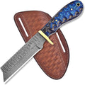 8 Handmade Damascus Bull Cutter Knife with Pancake Sheath - Western Cowboy knife for Hunting Skinning Camping and outdoor activities