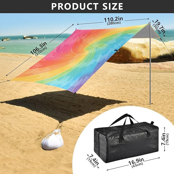 Medium Violet Red Beach Cabana UPF50+ Easy Setup Portable Sun Shelter with Sand Shovel Sandbags for Camping Picnics Backyard &amp Fishing