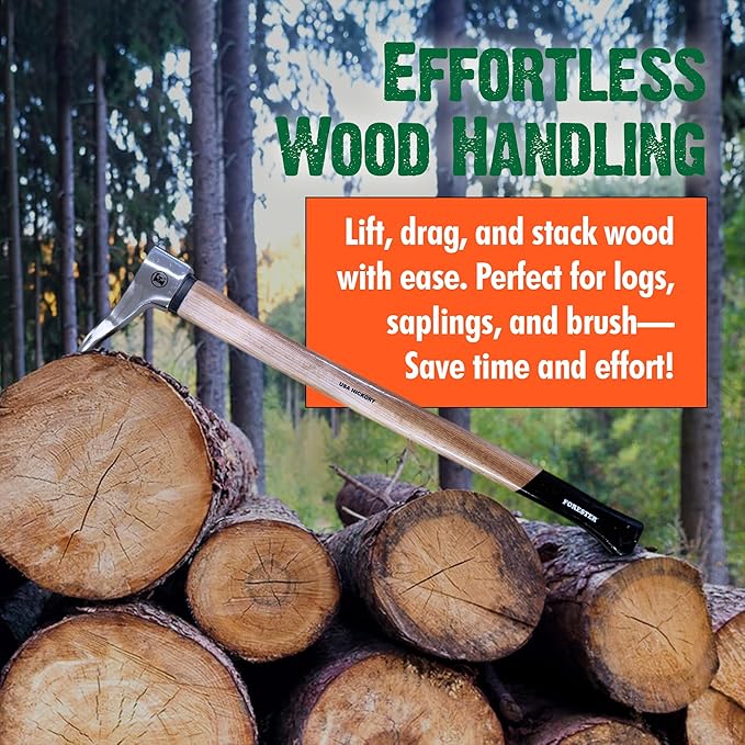 FORESTER Pickaroon Logging Tool | USA Hickory Handle | Hookaroon Logging Tool | Log Roller Tool &amp Forestry Tools for Dragging and Stacking Logs