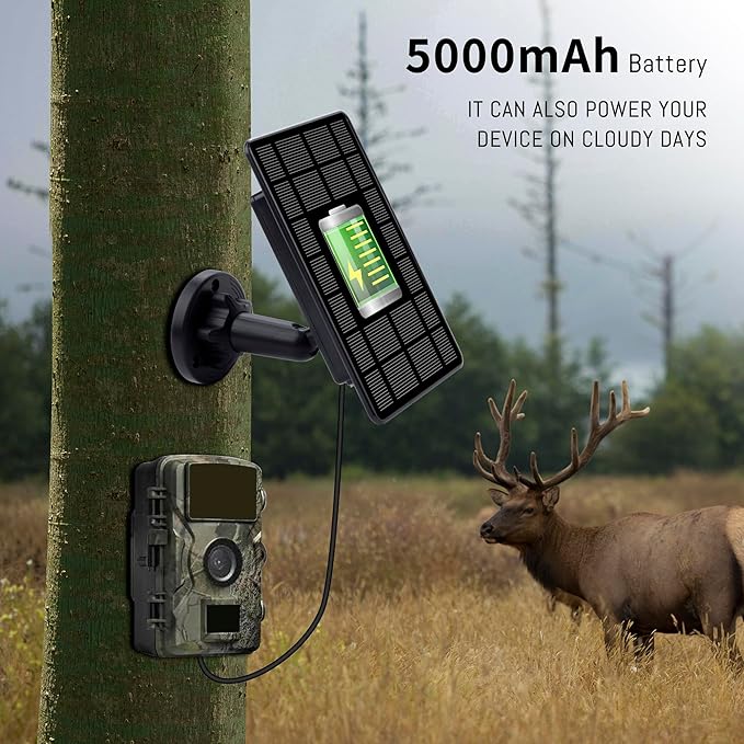3W Trail Camera Solar Panel with Build-in 5000mAh Rechargeable Lithium Battery Solar Battery Charger Kit for Hunting Game Cameras or Deer Feeder Accessory 12V/1A 6V/2A IP65 Waterproof Solar Panel