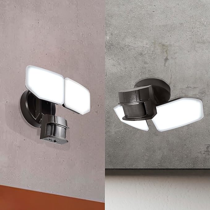 30W LED Security Lights Motion Sensor Light Outdoor 180 Degree 2600 LM 5100 K ETL Water Resistant 2 Head Motion Detector Flood Light for Garage Yard Porch (Bronze)