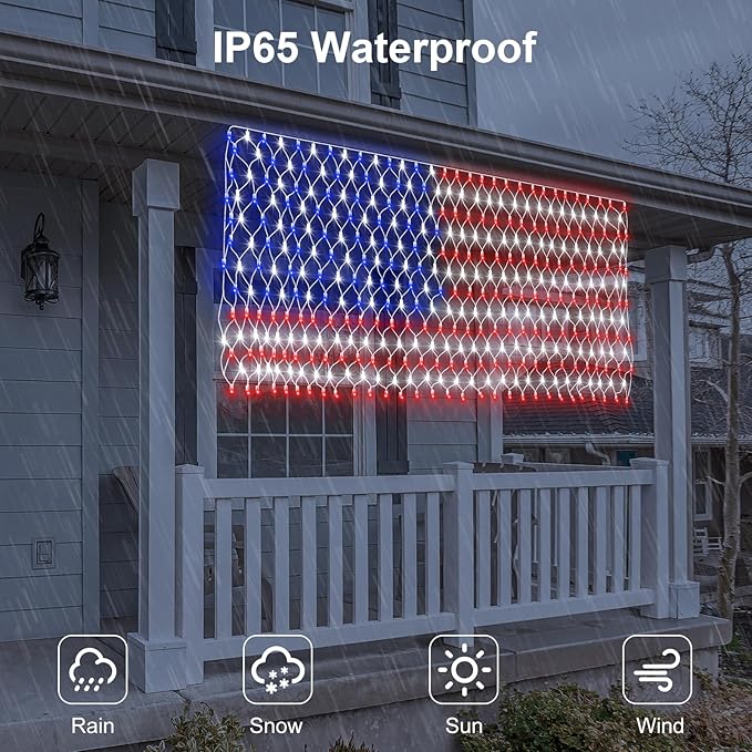DBFAIRY Solar American Flag Lights Outdoor420 LEDs American Flag Net Lights 6.5ft x 3.28ft Super BrightMemorial Day Decorations of The United States for Independence/National/Memorial DayJuly 4th