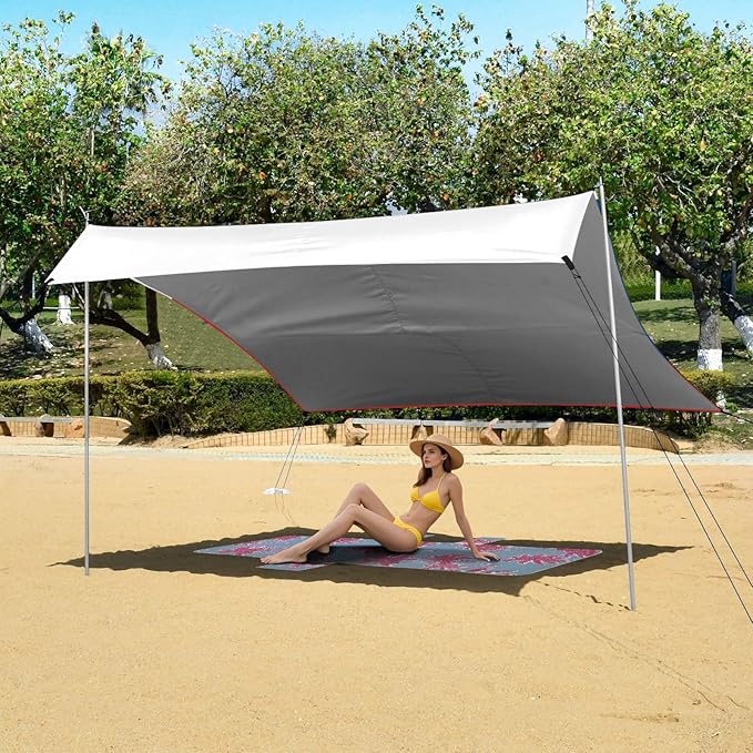 Czech Flag Czechia National Blue Red Beach Tent UPF50 Water-Resistant Portable Sun Shelter with Sandbags and Shovel for Backyard and Camping