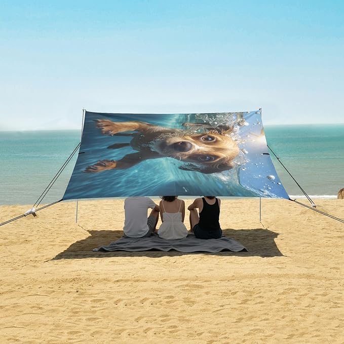 ALAZA Dog Puppy Underwater Beach Tent Sun Shelter UPF50+ Protection Beach Shade Canopy w/ 4 Sandbags for Outdoor Camping Fishing Backyard Fun Picnic 10x9 ft
