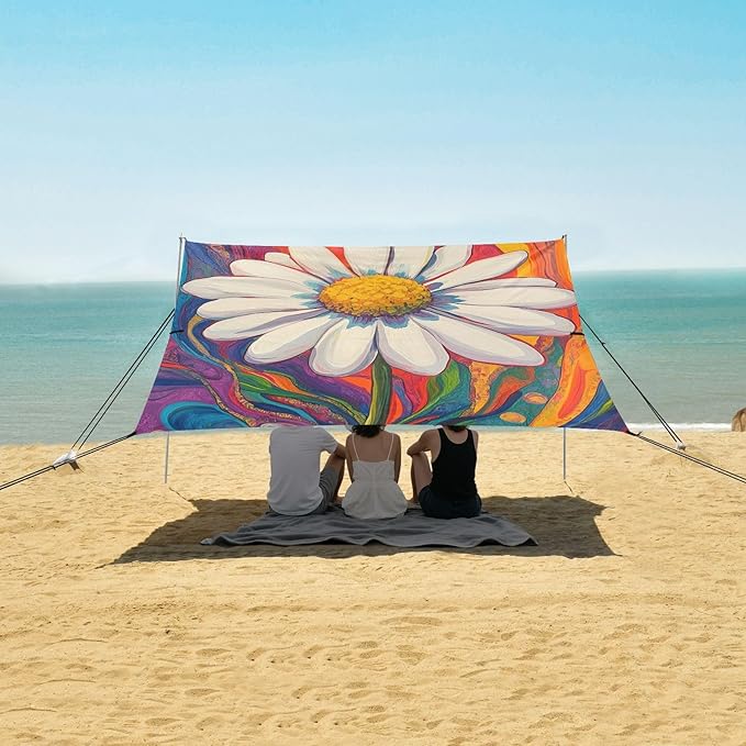 ALAZA Daisy Groovy Spring Trippy Plant Beach Tent Sun Shelter Portable Canopy Sunshade for Outdoor Camping Picnics Backyard Fun 10x9 ft