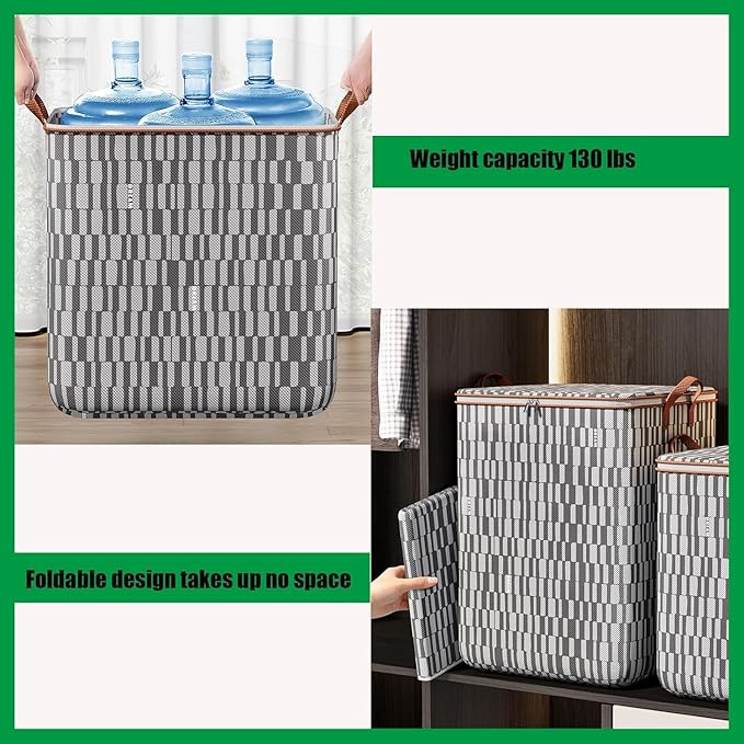 3 Pack Storage Bag for Clothes Foldable Closet Organizers Storage Containers Clothes Storage Bins with lids with Durable Handles Thick Fabric for Blanket Comforter Clothing Bedding (140L)