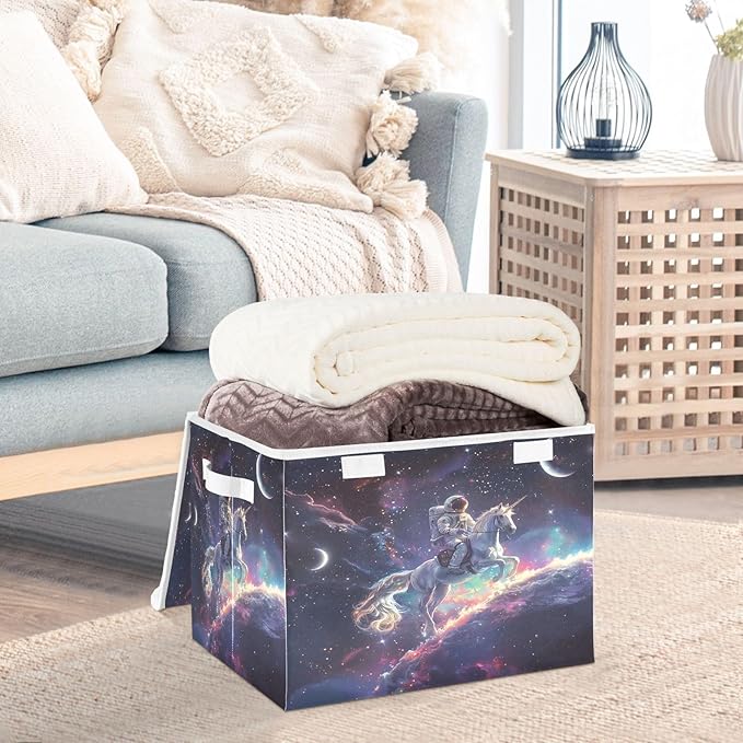 MNSRUU Containers Baskets with Lids Astronaut Unicorn Foldable Storage Bins Organizer with Lid Collapsible Storage Boxes for Home Bedroom Closet Office