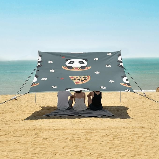 ALAZA Cute Panda Pizza Seamless Beach Tent Sun Shelter Portable Canopy Sunshade for Outdoor Camping Picnics Backyard Fun 10x9 ft