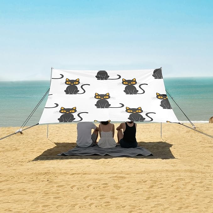 ALAZA Doodle Cat Kitten Beach Tent Sun Shelter UPF50+ Protection Beach Shade Canopy w/ 4 Sandbags for Outdoor Camping Fishing Backyard Fun Picnic 10x9 ft
