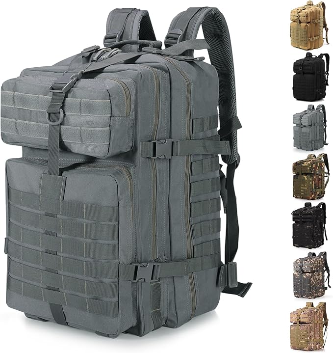 ShowyLive 3P Tactical Backpack Military Rucksack - 45L Large Hiking Backpack Waterproof Durable Camping Backpack for Men Women Travel Outdoor Sports Bug Out Bag (Grey)