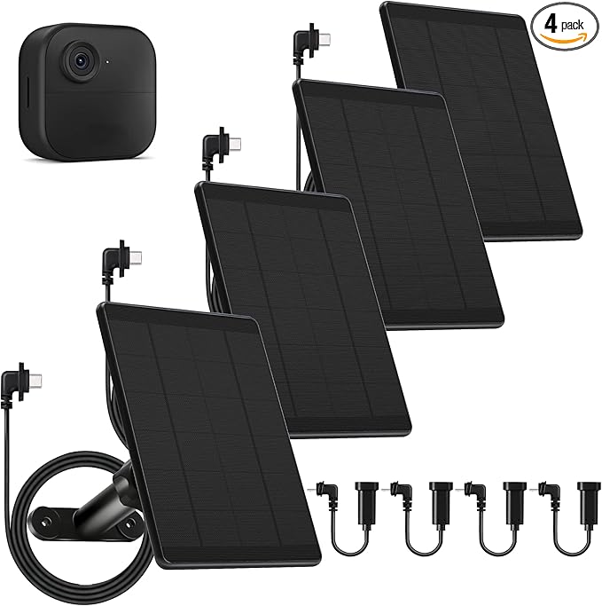 4 Pack Solar Panel for Blink Outdoor 2K+/4(4th Gen)/Outdoor(3rd Gen) XT3 and XT2/XT Camera6W Solar Charger for Blink with 360° Adjustable Mount 5.9in to 8.7in10ft Outdoor Power CableWaterproof