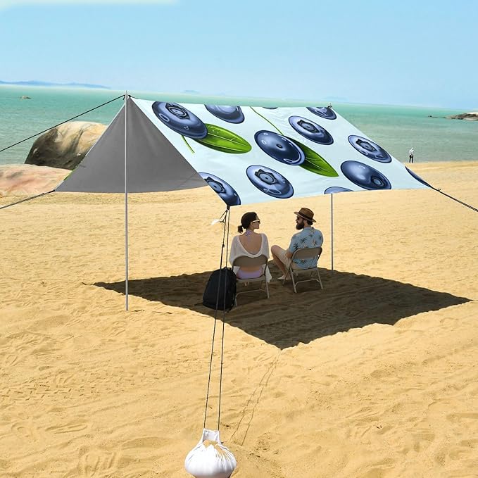 xigua Blueberry Beach Tent Sun Shelter with Carrying Bag - Silver Coated Oxford Fabric Beach Canopy for Beach Camping Fishing - Includes Windproof Ropes Sandbags &amp Stakes