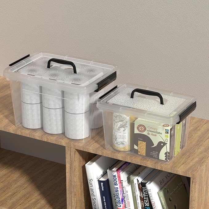 Kiddream 2-Pack Clear Storage Tote Boxes Plastic Latch Container Bins with Handles 10 Liter &amp 6 Liters