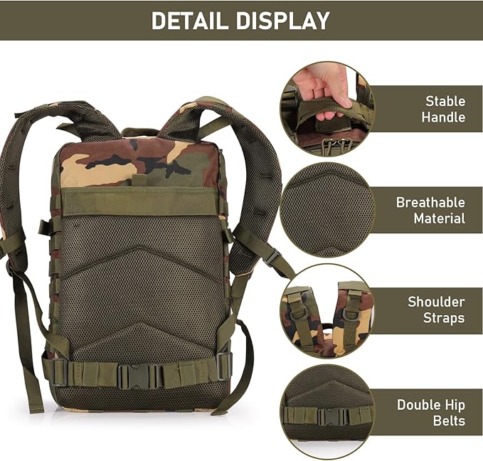 ShowyLive 3P Tactical Backpack Military Rucksack - 45L Large Hiking Backpack Waterproof Durable Camping Backpack for Men Women Travel Outdoor Sports Bug Out Bag (CP)