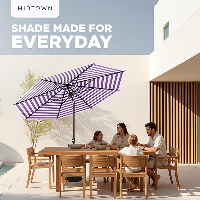 The Lean Patio Umbrella (Terylast Fabric - Midtown Stripes 10 Foot)